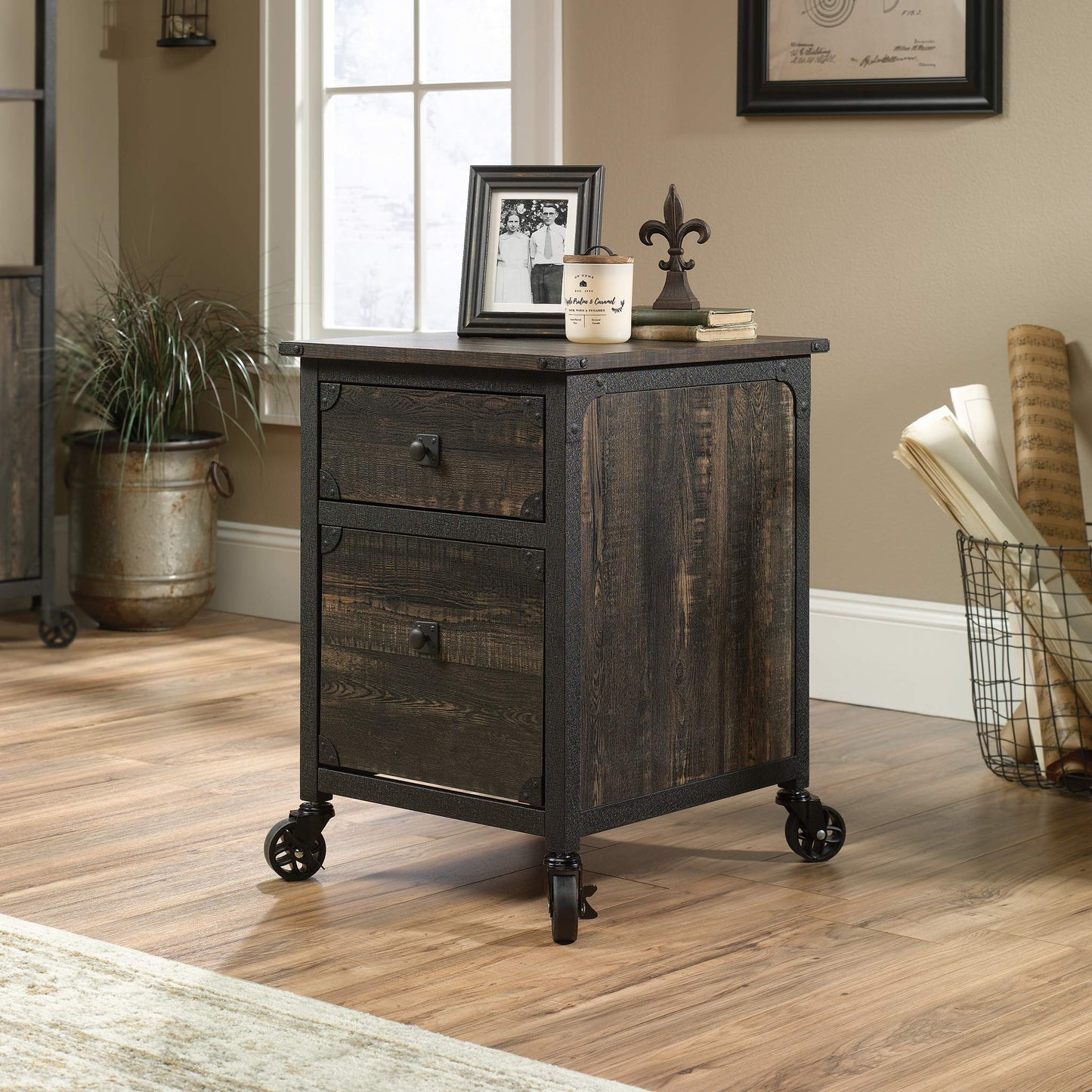 Sauder Steel River File Pedestal, L: 20.87" x W: 23.86" x H: 26.58", Carbon Oak Finish