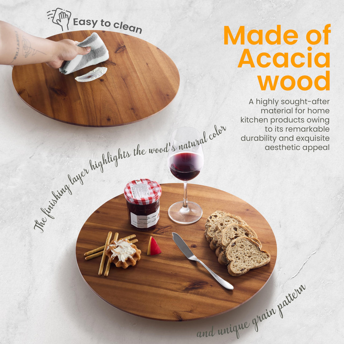 TIDITA 16" Acacia Wood Lazy Susan for Table Top - Wooden Turntable Serving Tray for Charcuterie Boards Cheese Board - Extra Large Round Lazy Susan Organizer - Kitchen Revolution for Countertop