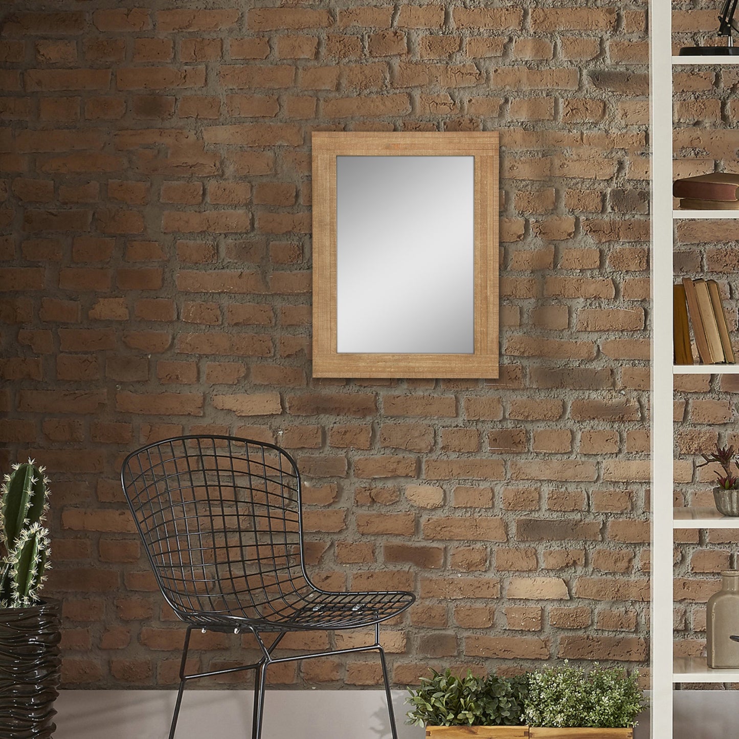 Stonebriar 24" x 18" Rectangle Natural Wood Frame Wall Mirror with Attached Hanging Brackets, Decorative Country Rustic Decor for the Living Room, Bedroom, Bathroom, Hallway, and Entryway