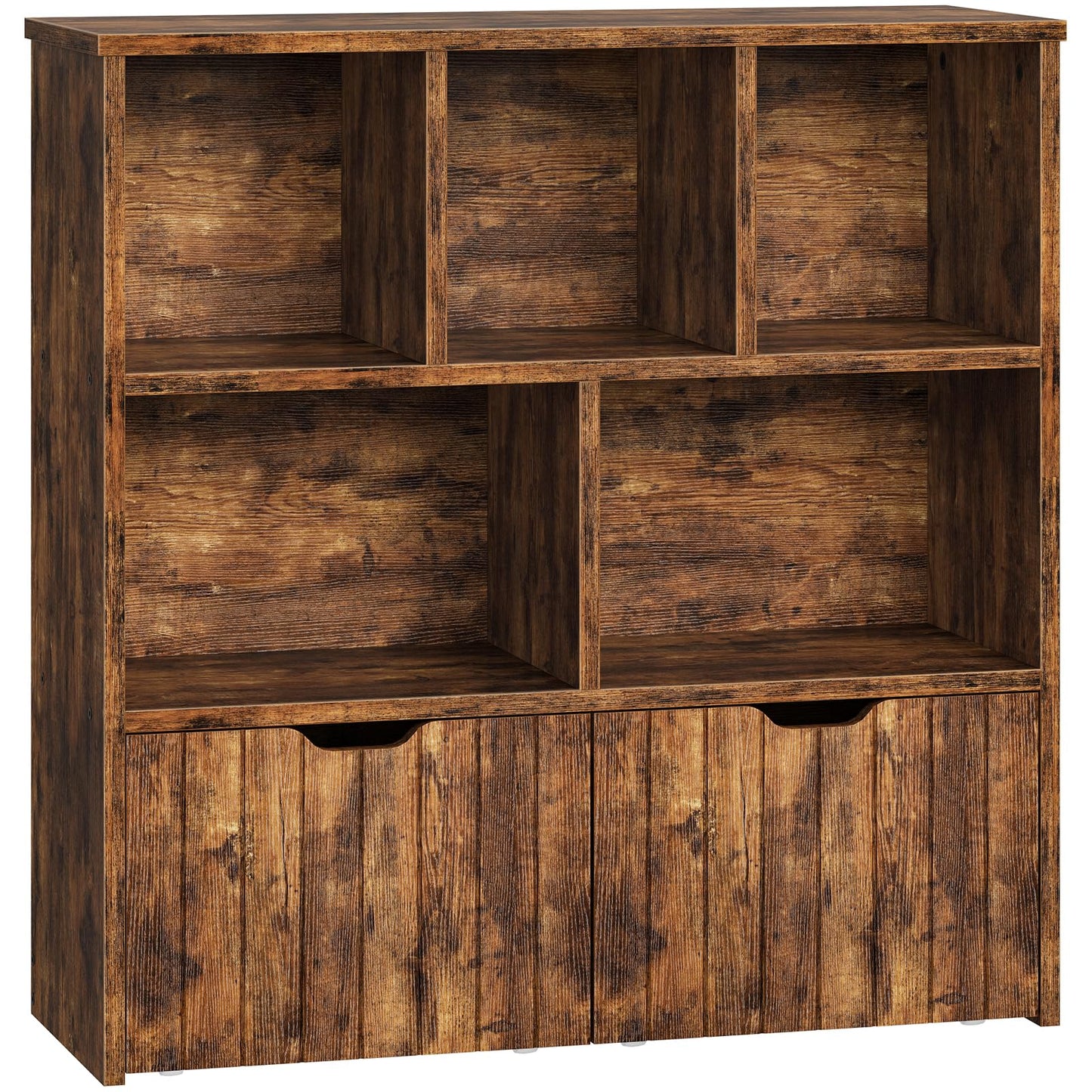 HOOBRO Toy Storage Organizer, Toy Organizers and Storage with 2 Movable Drawers and 5 Cubbies, Toy Chest Shelf for Books or Dolls, Kids Bookshelf and Toy Storage for Playroom, Rustic Brown BF88CW01