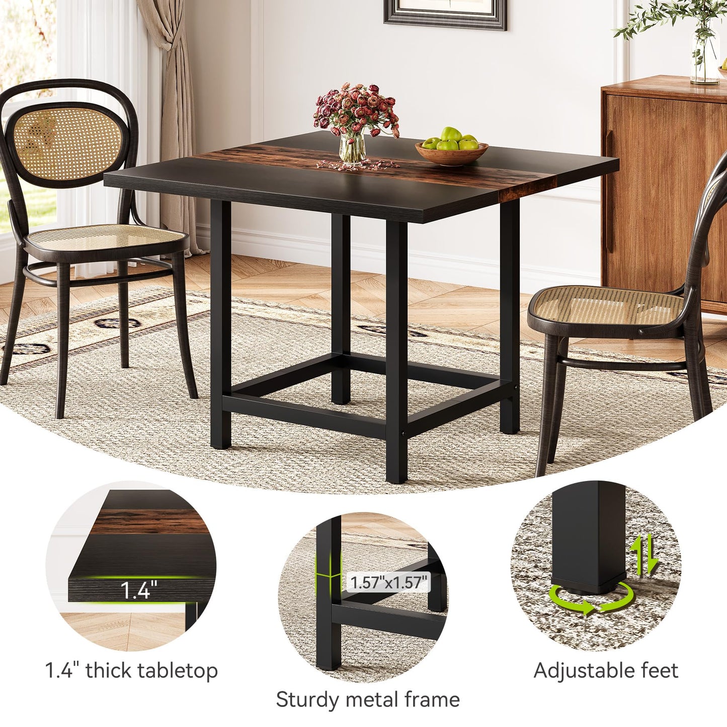 LITTLE TREE 39.4"x 39.4"x29.5 “ inches Rustic Wooden Square Dining Kitchen Table for Small Space