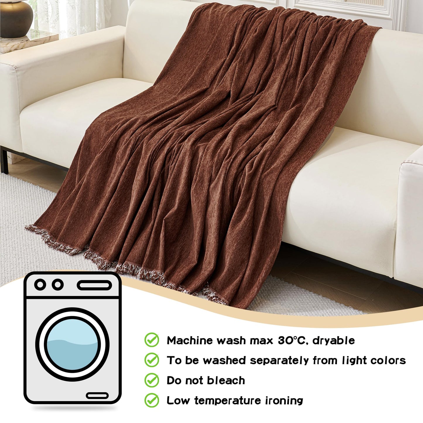 MYSKY HOME Couch Cover for Sectional Sofa, 2 Pieces Chenille Couch Covers for L Shape Sofa Cover, Furniture Protector for Pet, Kid, Sofa Slipcover for 3-4 Cushion Couch (71"x118"+91"x134", Chocolate)