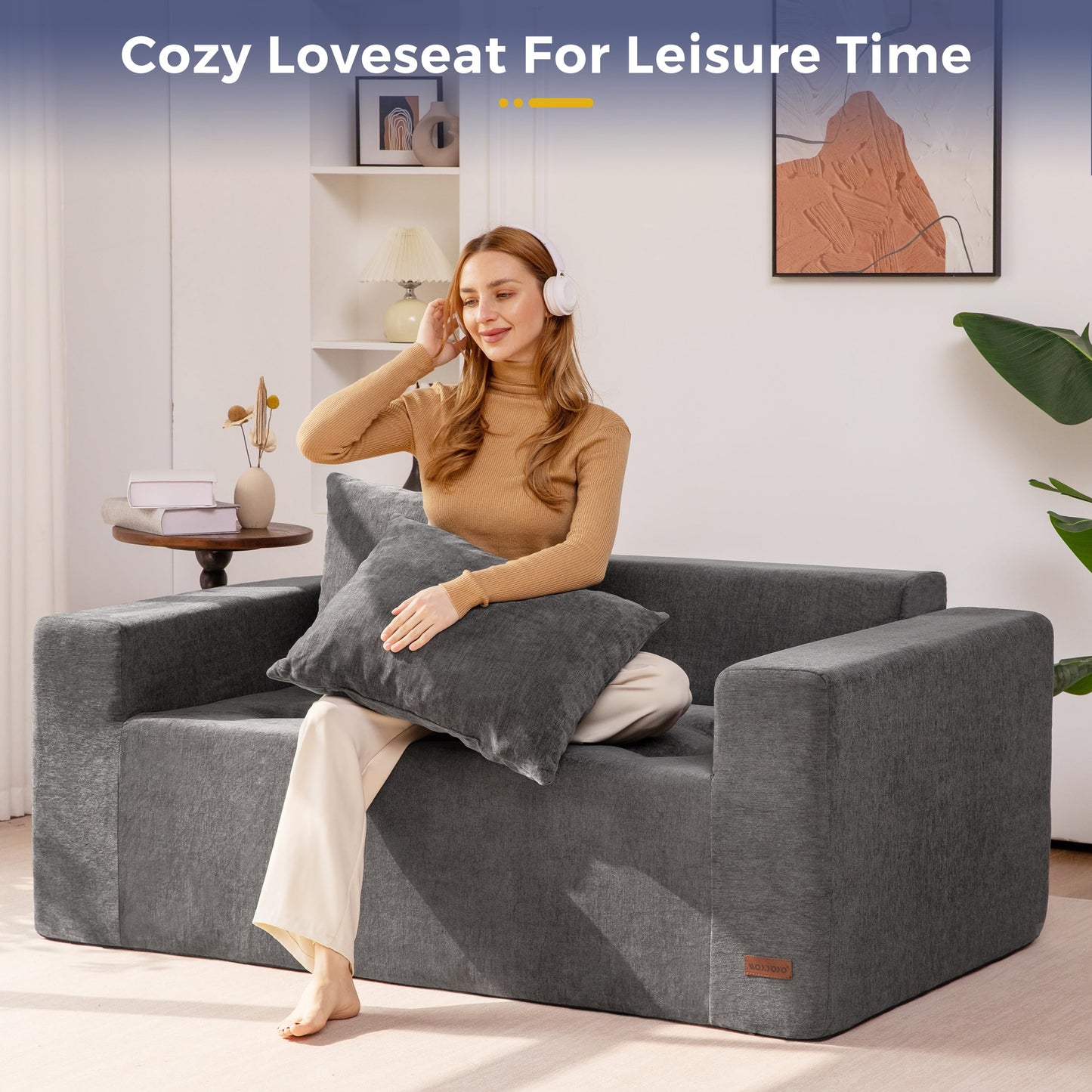 MAXYOYO Modular Sofa Couch, 61" Loveseat Boneless Cloud Couch with Deep Seat, Chenille Upholstered Living Room Comfy Sofa Chair for Living Room, No Assembly Required, Light Grey