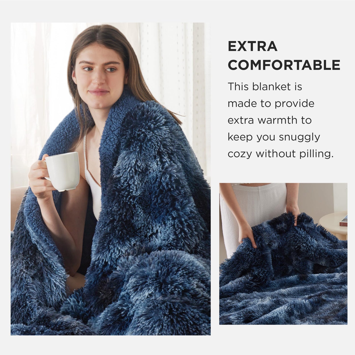 Bedsure GentleSoft Fluffy Tie Dye Navy Blue Blankets Queen Size for Bed, Thick Sherpa Faux Fur Fleece Fuzzy Plush Winter Warm Soft Queen Blankets, Bedroom Decor Blue Cozy Gifts for Women Men, 90x90