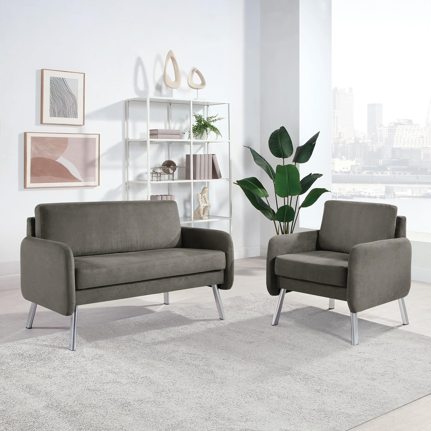 Office Star Modern Office Lounge Seating with Chrome Legs, Club Chair, Charcoal Fabric