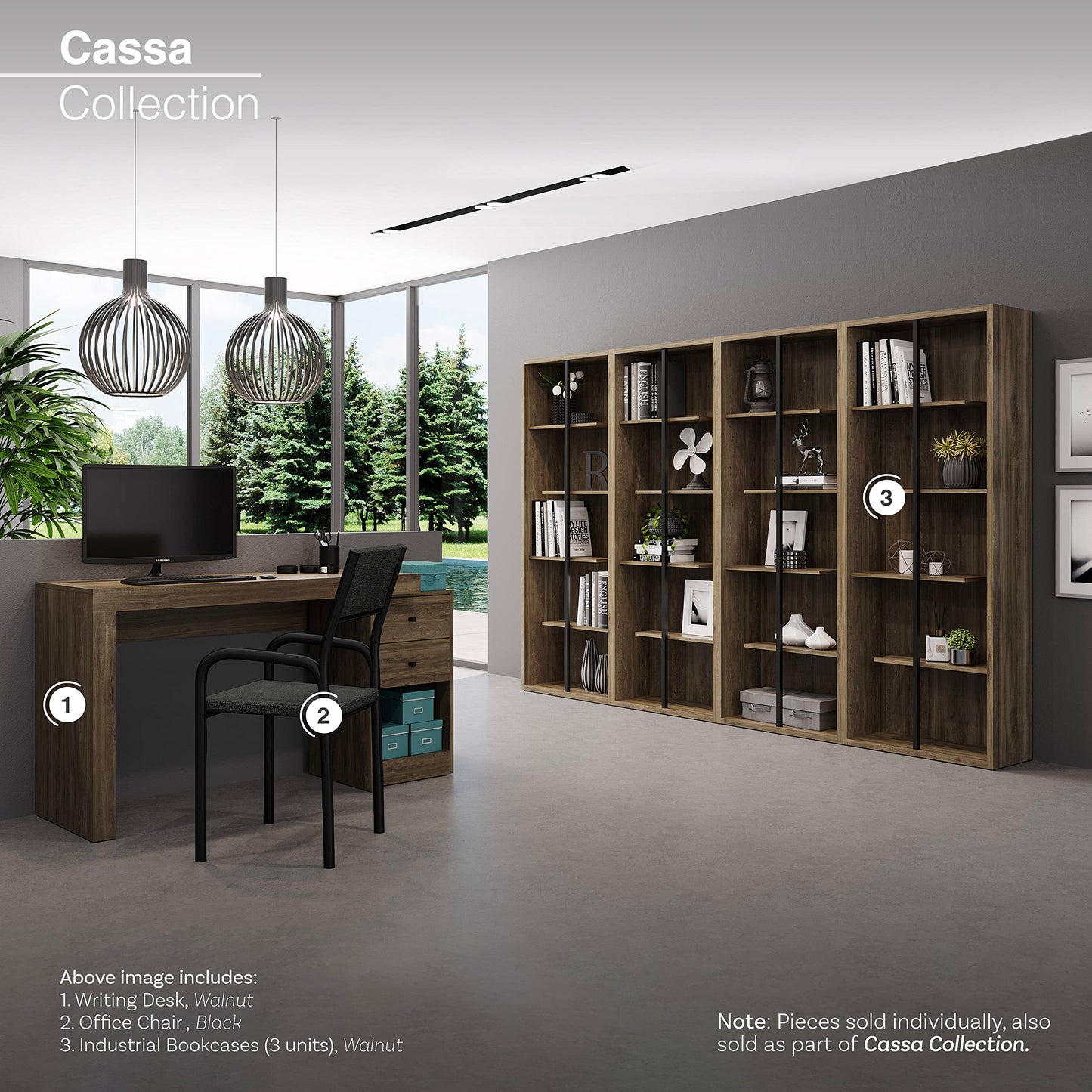 Expandable Desk with Storage Drawers & Open Shelf - Expands from 47 Inch to 57 Inch - Walnut Computer Desk with Printer Space - Modern Home Office Table with Drawers - Techni Mobili Blanco Collection