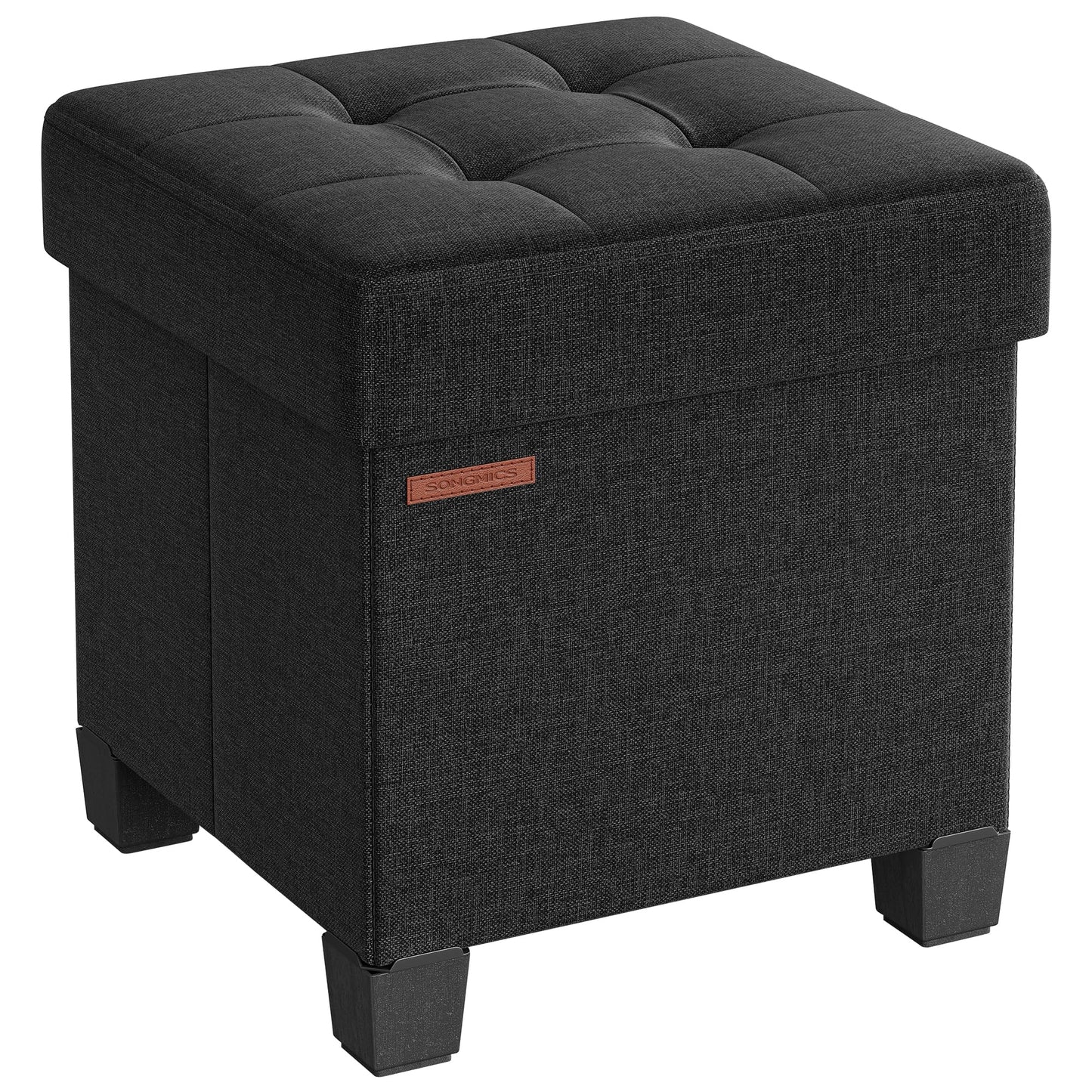 SONGMICS Storage Ottoman, Small Ottoman Foot Rest with Legs, 15 x 15 x 15.7 Inches Foot Stool, Load up to 660 lb, for Living Room, Bedroom, Dorm, Ink Black ULSF014B01