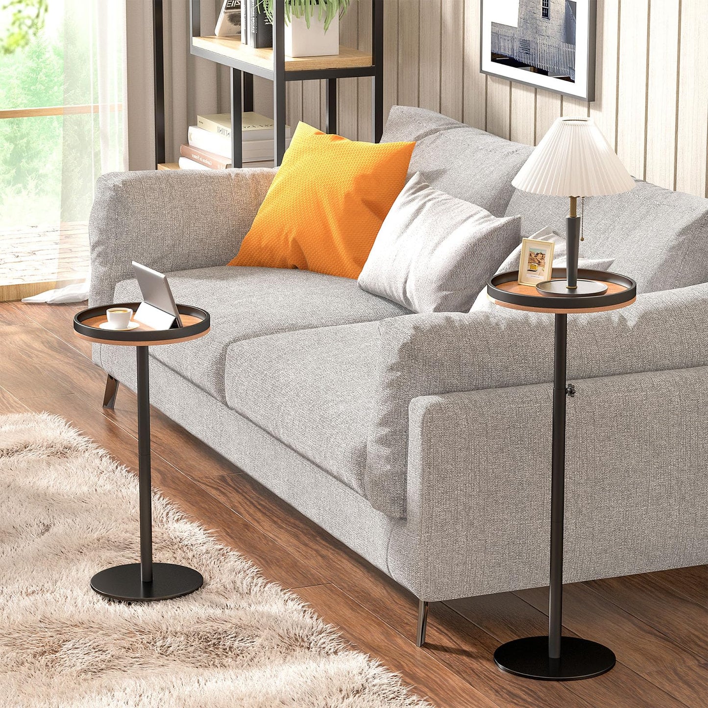 cozynest home Round Side Table, Small Drink Table for Small Spaces, Modern Adjustable Height Martini Pedestal Table for Couch Living Room Bathroom Bedroom Brown