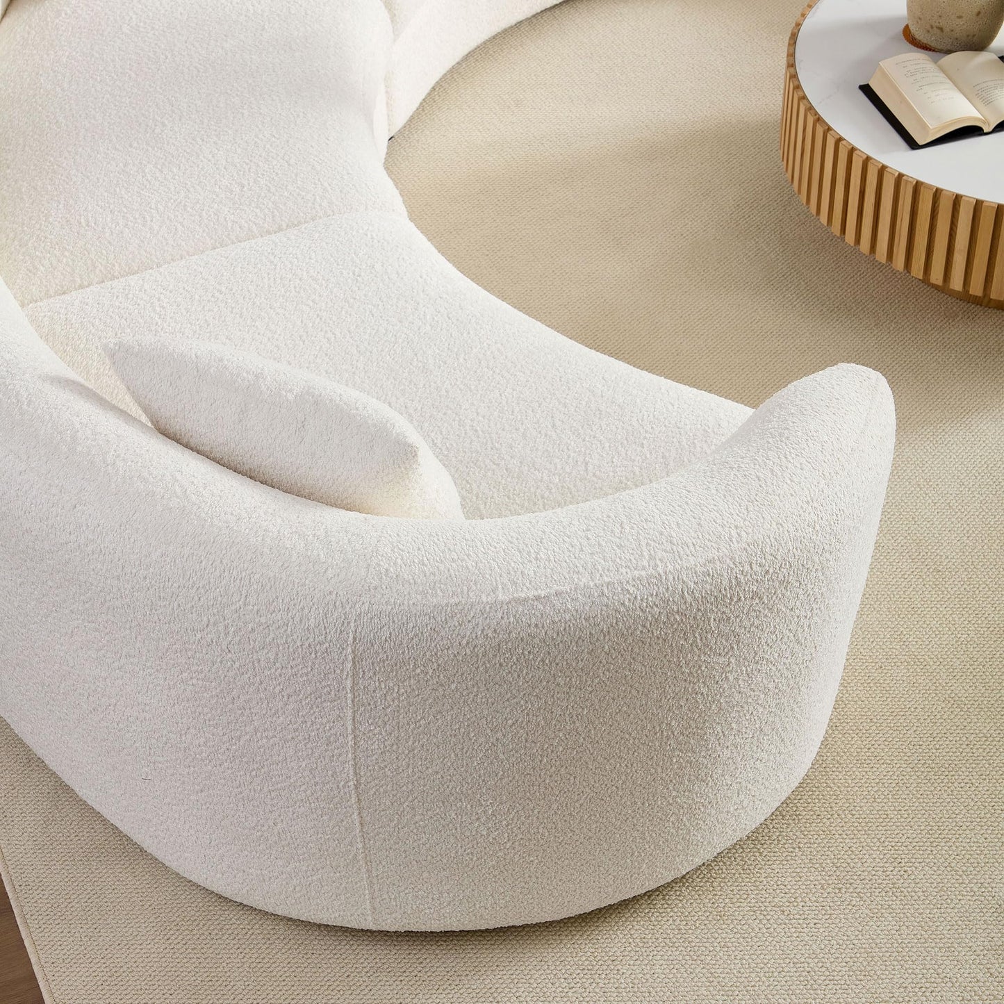 BBTJOINT Modern Half Round Sofa, Rearrangeable Curved Sectional, a Third Modular Circle Couch, Cream White Boucle Fabric Upholstery Furniture, 4-Seater Semicircular Living Room Set