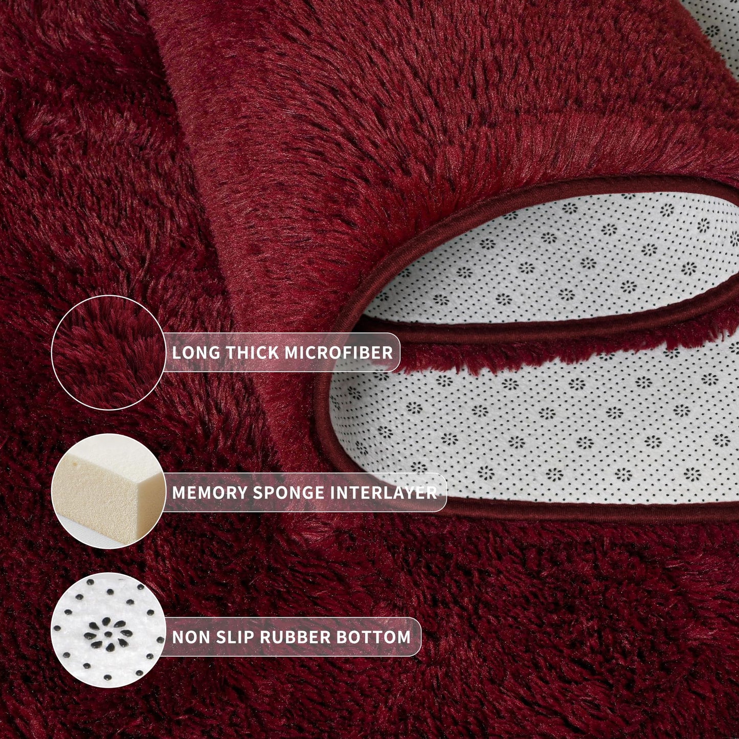 Tepook Soft Fluffy Rugs for Bedroom, 4x6 Area Rug for Living Room, Modern Shaggy Room Rug for Kids Boys Girls, Plush Throw Rugs Indoor Nursery Home Decor Rug with Non-Slip Bottom, Burgundy Red