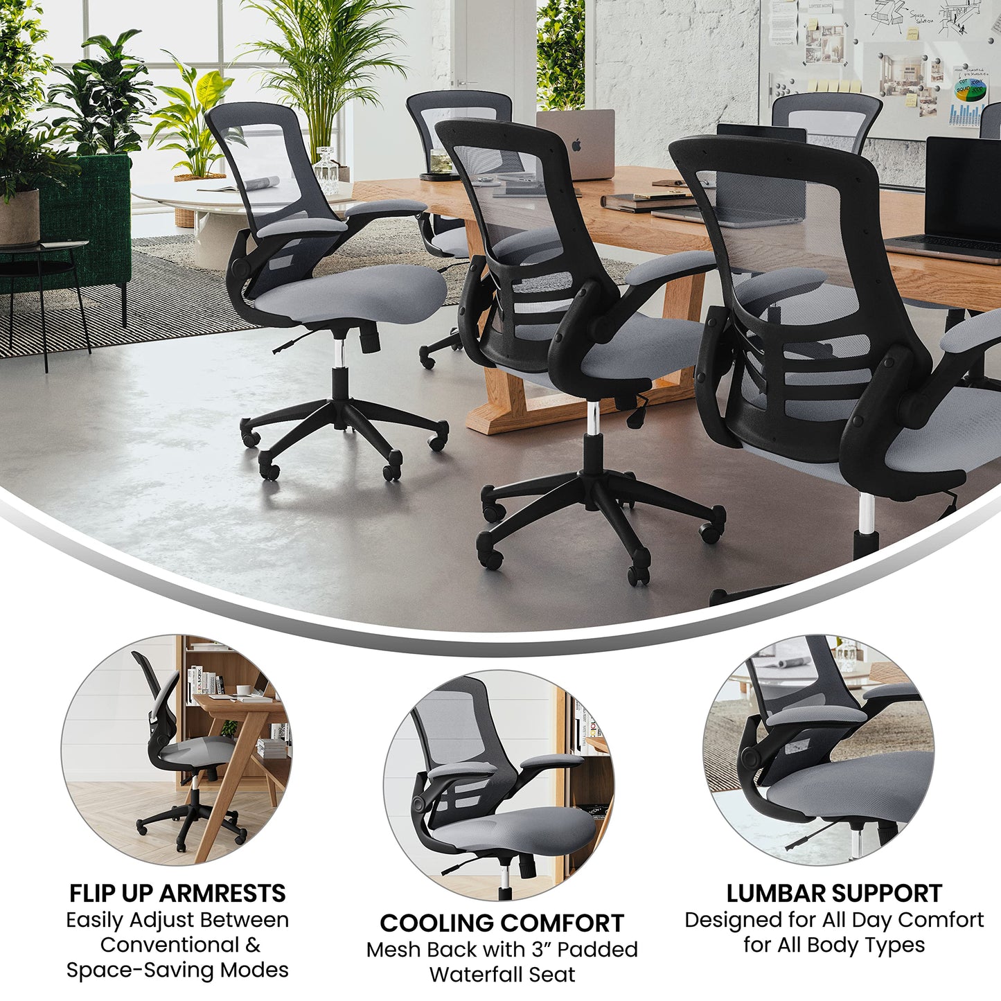 Flash Furniture Kelista Office Chair, Ergonomic, Mid-Back, Dark Gray Mesh with Swivel