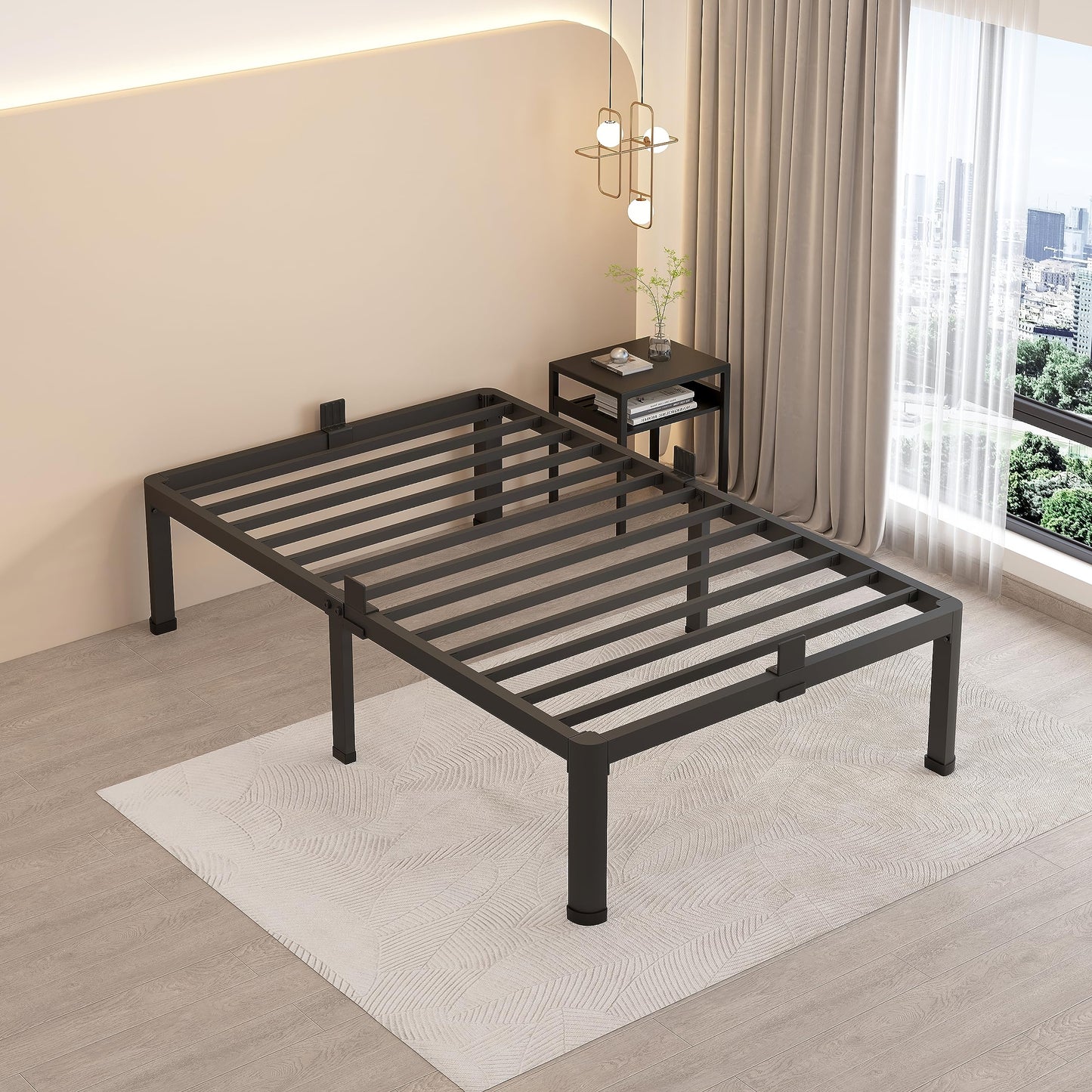 MAF 12 Inch Twin Metal Platform Bed Frame with Round Corner Legs, Mattress Slide Stopper, 3000 LBS Heavy Duty Steel Slats Support, No Box Spring Needed, Noise Free
