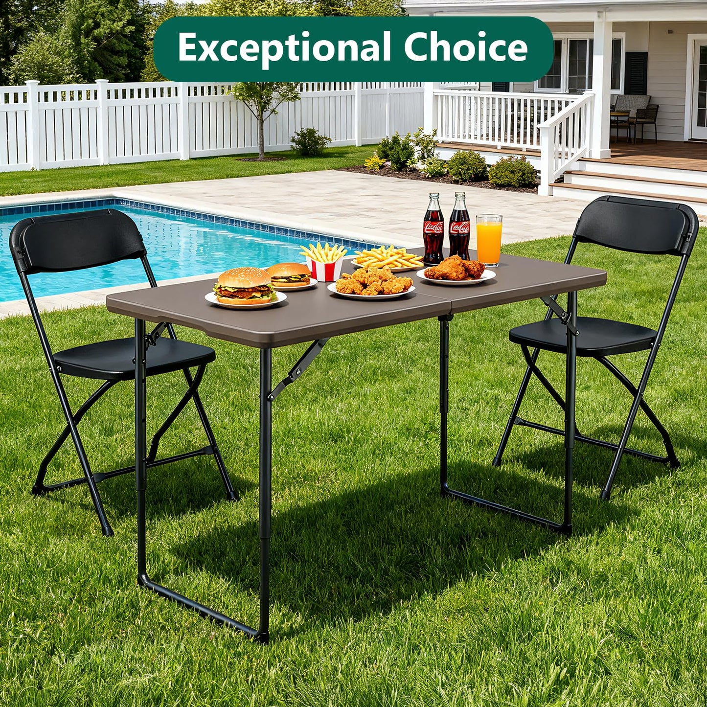 FurniEdge Folding Table 4FT Heavy Duty Plastic Table with Handle, Foldable&Portable, Fold-in-Half Utility Tables for Outdoor, Dining, Wedding, Events, Indoor, Picnic, Camping, Party, Khaki