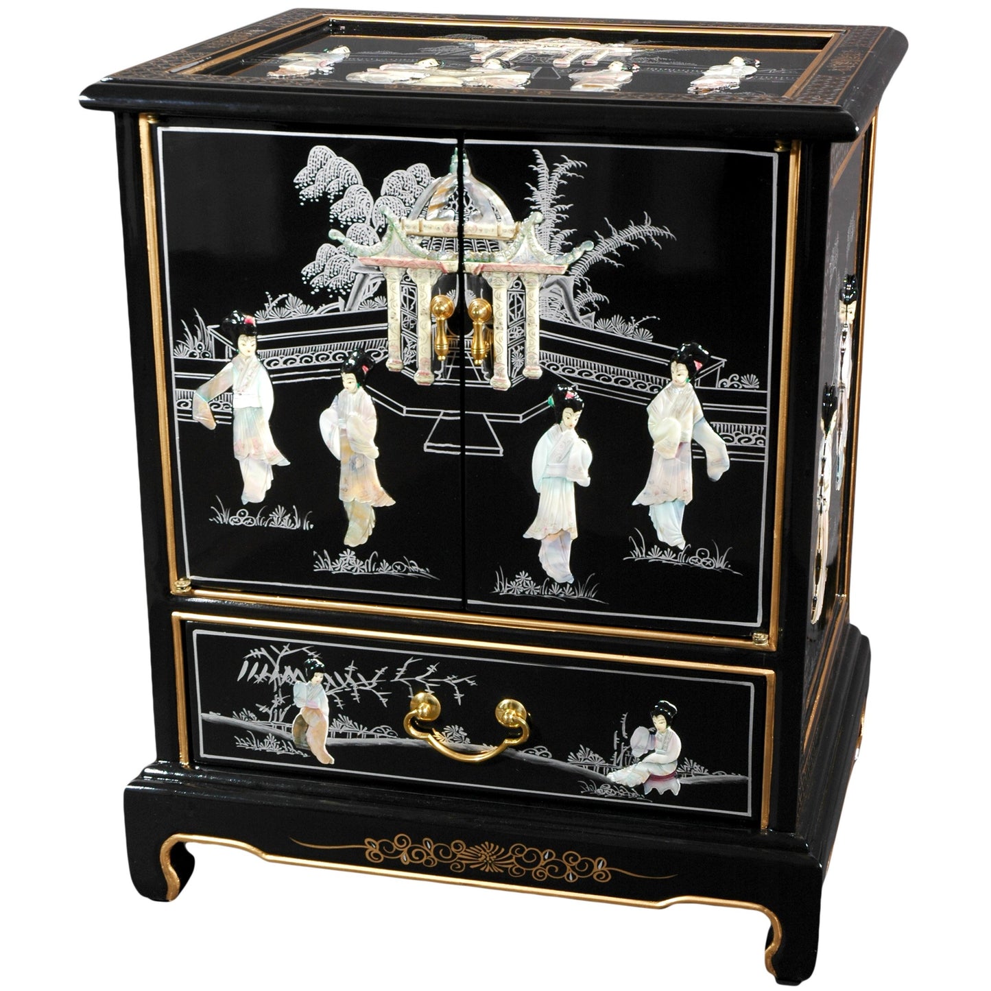 Red Lantern Hand Crafted Artisanal Black Lacquer End Table