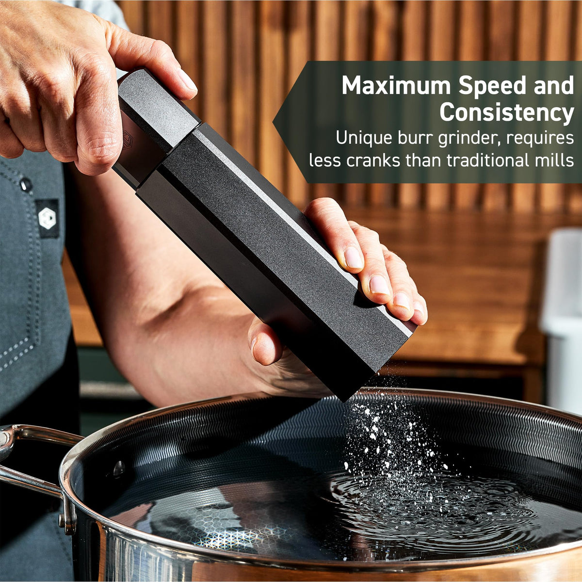 HexClad HexMill Salt Grinder, Professional Grade Heavy-Duty, Refillable, Aluminum Gunmetal Gray, Adjustable Ten Grind Settings