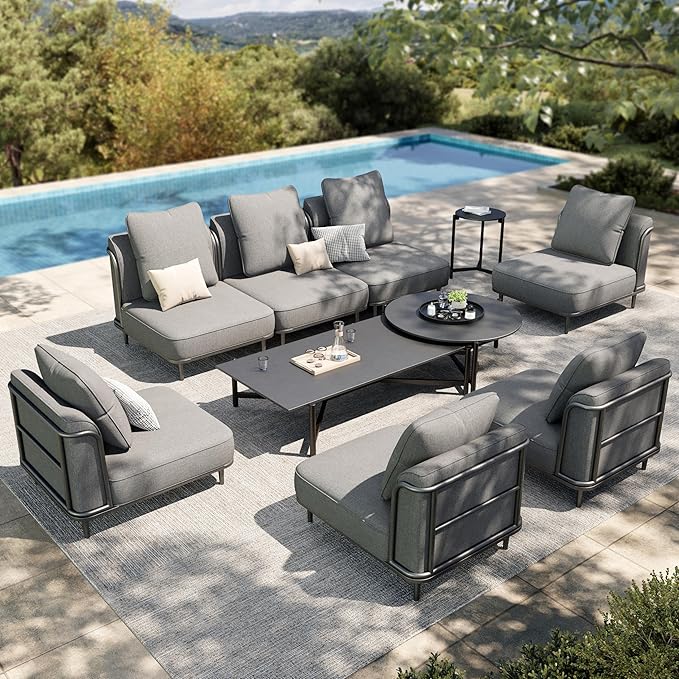 HERA'S HOUSE Metal Patio Furniture Set, Modular 7 Seats, 1 Nesting Coffee
