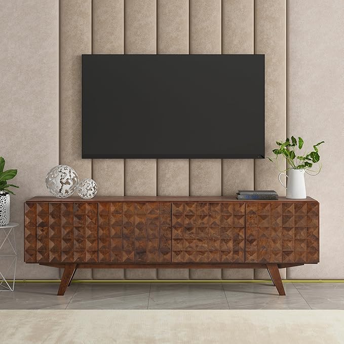 NTC Sapa Mid-Century Modern Solid Wood TV Stand 4-Door Media Console