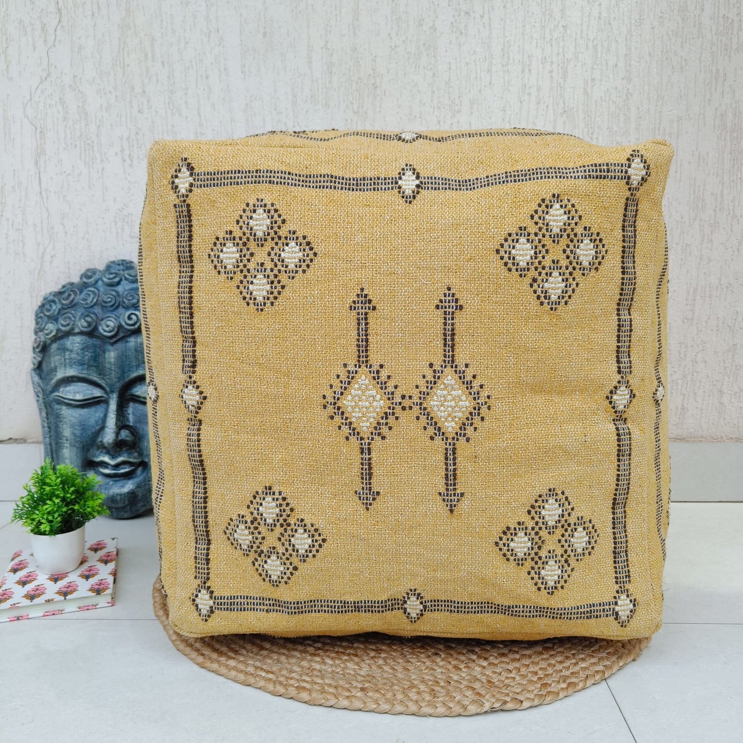 Trade Star Handcrafted Ottoman Floor Pillow Cover 100% Cotton Pouf Cover Handloomed Pouf for Living Room Thick Cotton Seating Pouffe Decor Luxurious Sabra Kilim Case Highly Durable