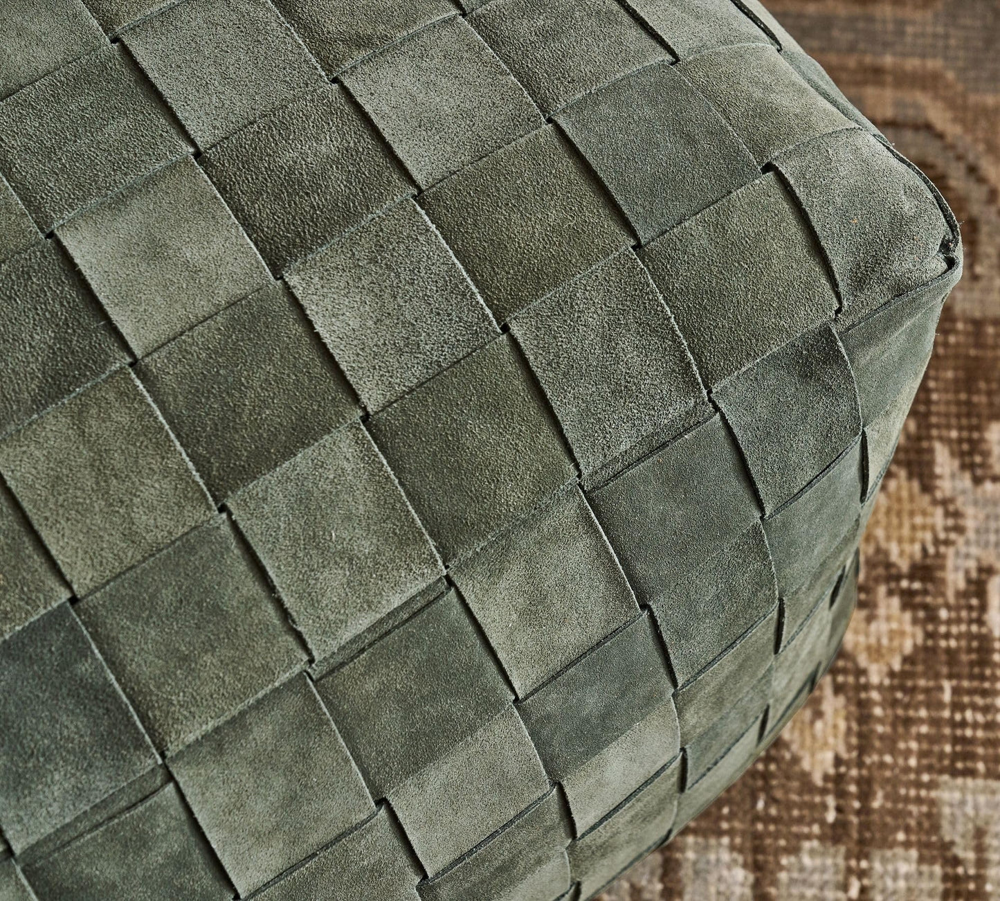 Luxury Handcrafted Suede Basketweave Pouf Ottoman – Soft & Durable Floor Cushion, Footrest, and Accent Seating for Living Room, Bedroom, & Office – Stylish Modern Home Décor (Hunter, 18" x 18" x 14")