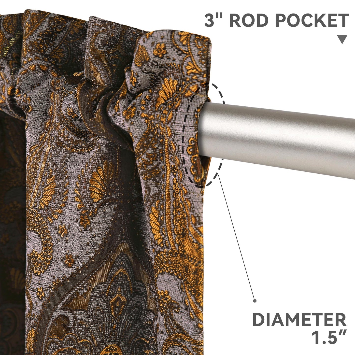 Loom and Mill Luxury Jacquard Curtains for Bedroom, Classic Antique Lined Damask Curtains 2 Panels with Tiebacks, Bronze Gold Window Curtain for Living Room Holiday Banquet Decor(52Wx84L, 2 Panels)