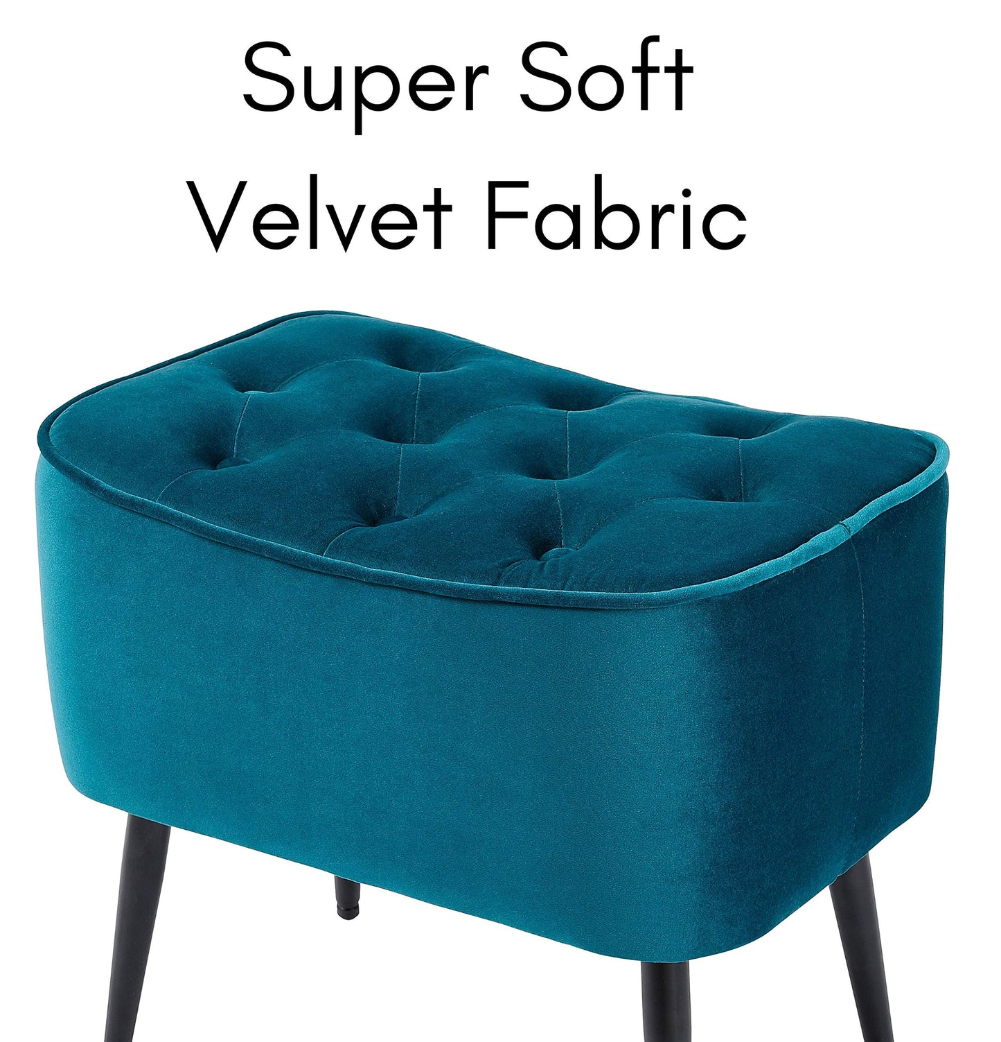 BIRDROCK HOME Tufted Curve Ottoman Velvet Foot Stool - Modern Upholstered Padded Footrest for Living Room or Bedroom - Small Cushioned Accent Chair for Couch, Sofa, or Lofted Seating (Teal)