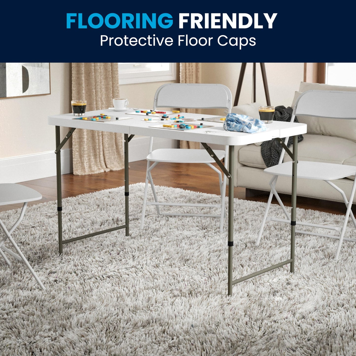 Flash Furniture 4' Rectangular Plastic Folding Event Table with Adjustable Legs and Carrying Handle, Bi-Fold Portable Banquet Table for Indoor/Outdoor Events, White