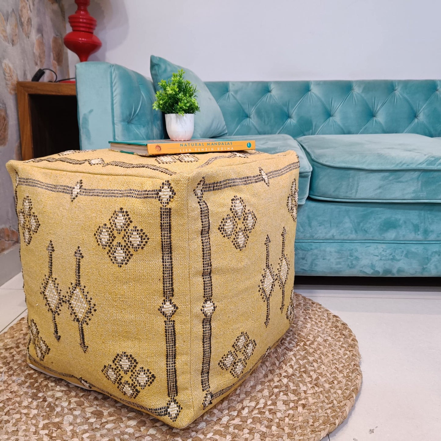 Trade Star Handcrafted Ottoman Floor Pillow Cover 100% Cotton Pouf Cover Handloomed Pouf for Living Room Thick Cotton Seating Pouffe Decor Luxurious Sabra Kilim Case Highly Durable