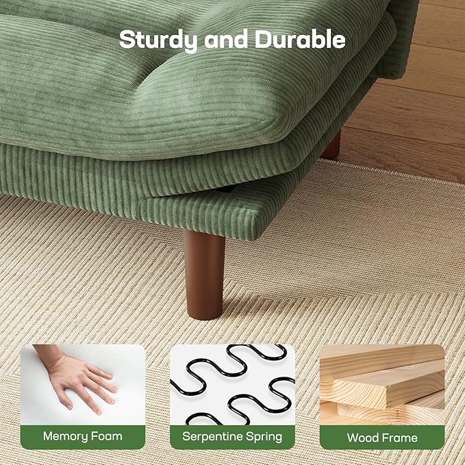 Marsail 75" Futon Sofa Bed, Convertible Corduroy Futon Couch