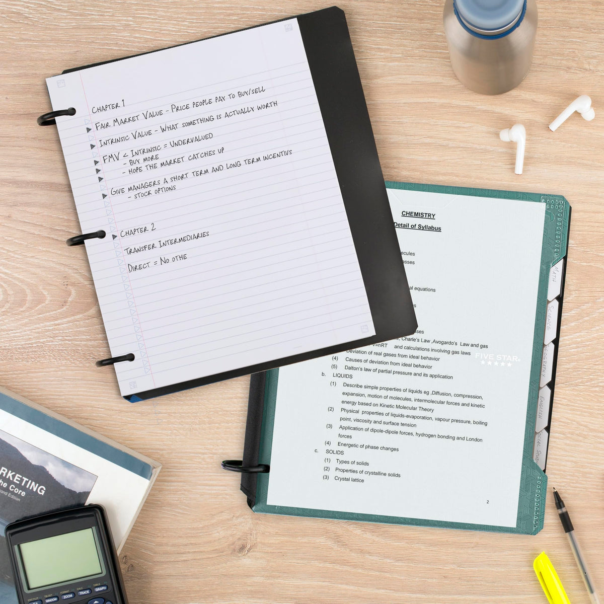Five Star Flex Refillable Notebook + Study App, College Ruled Paper and 1 Inch TechLock Ring Binder with Customizable Cover, Pockets, Tabs and Dividers, 200 Sheet Capacity, Seaglass Green (29326AQ8)
