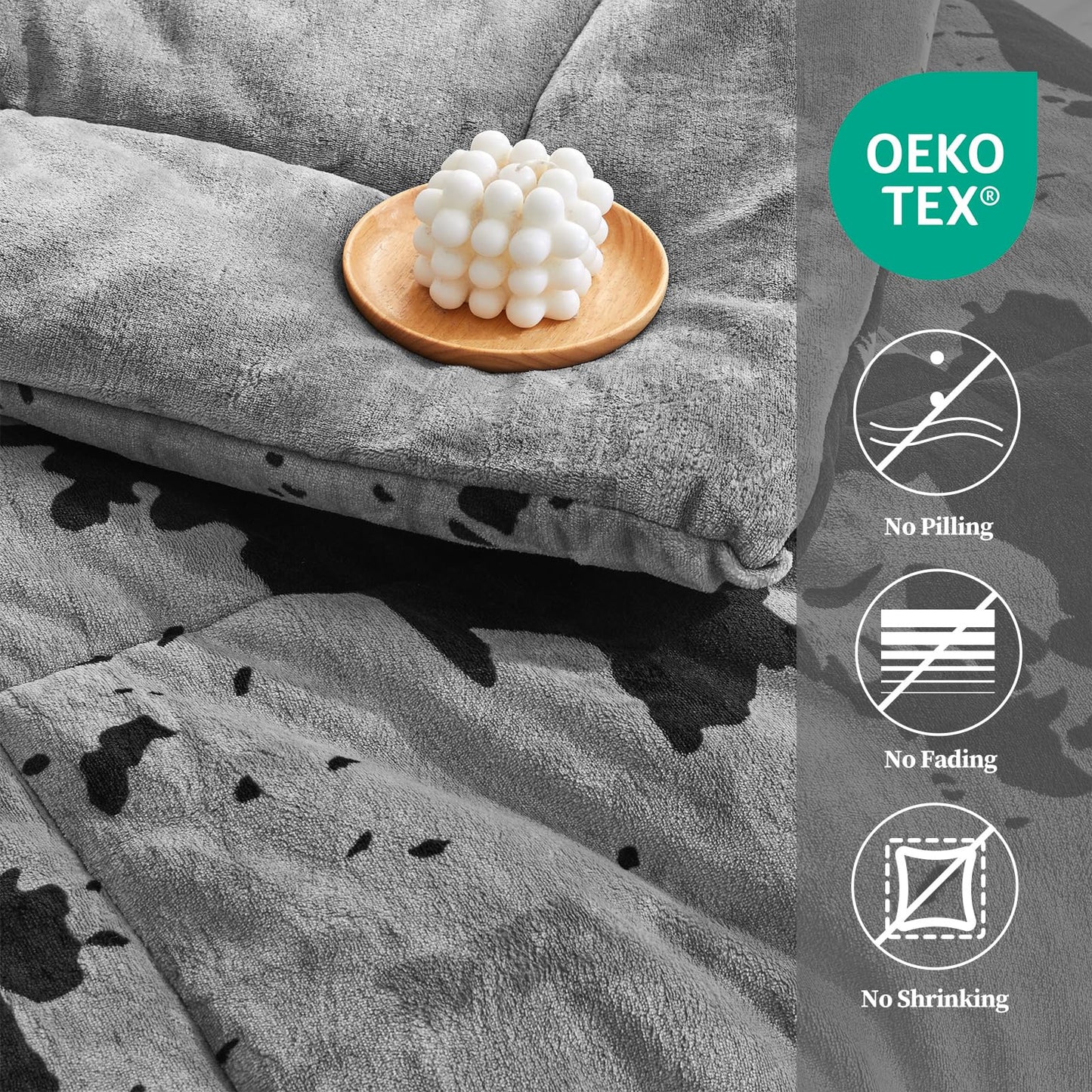 Petrichor Velvet Flannel Queen Comforter Set-Cow Print Western Style Blanket,Luxury Fuzzy Heavy Bedding Set, 3 Pieces Plush Winter Bed Set with Comforter (90"x90") & 2 Pillow Shams (20"x26")