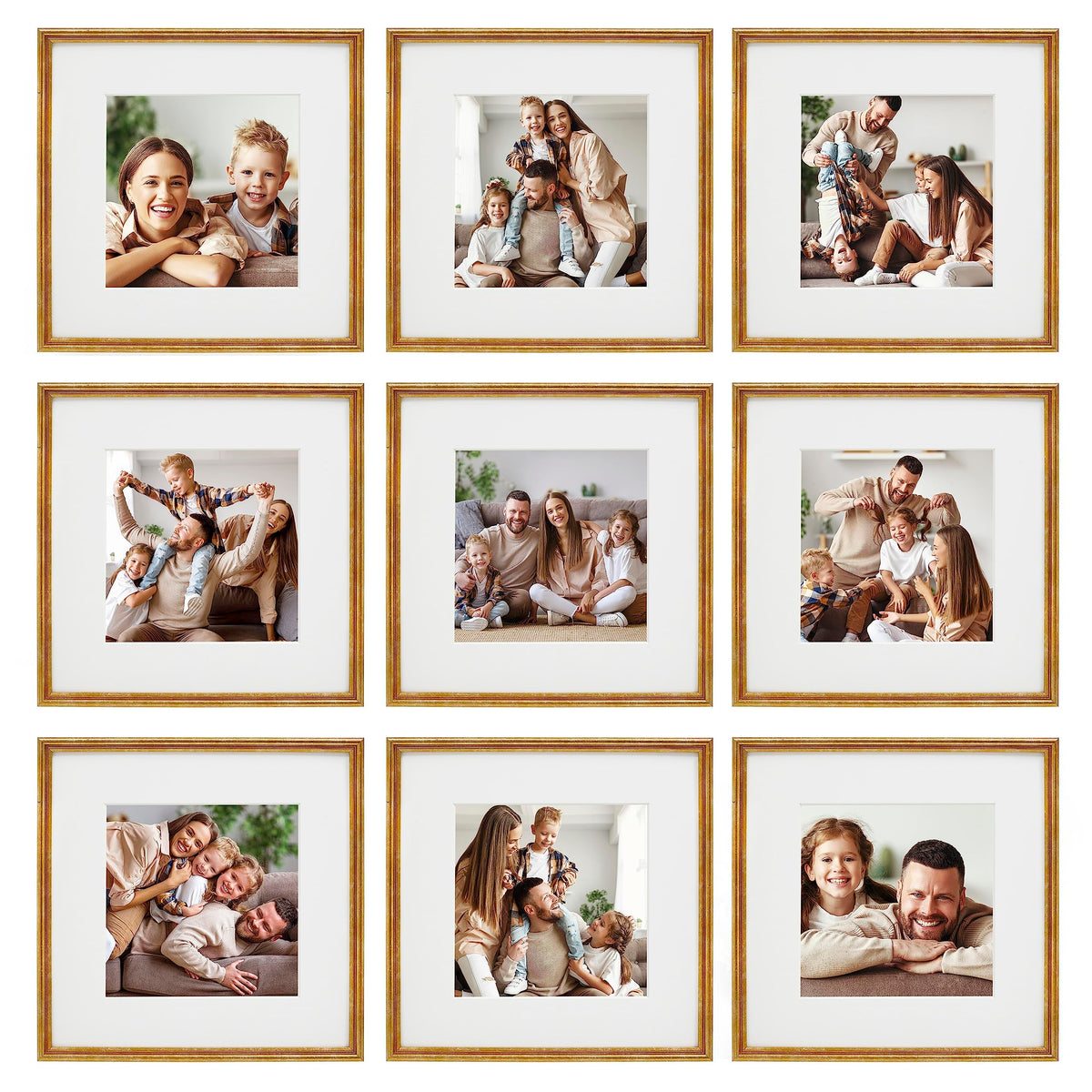 Sheffield Home 9 Piece Gallery Wall Frame Set, 12x12 Inch, Antique Bronze