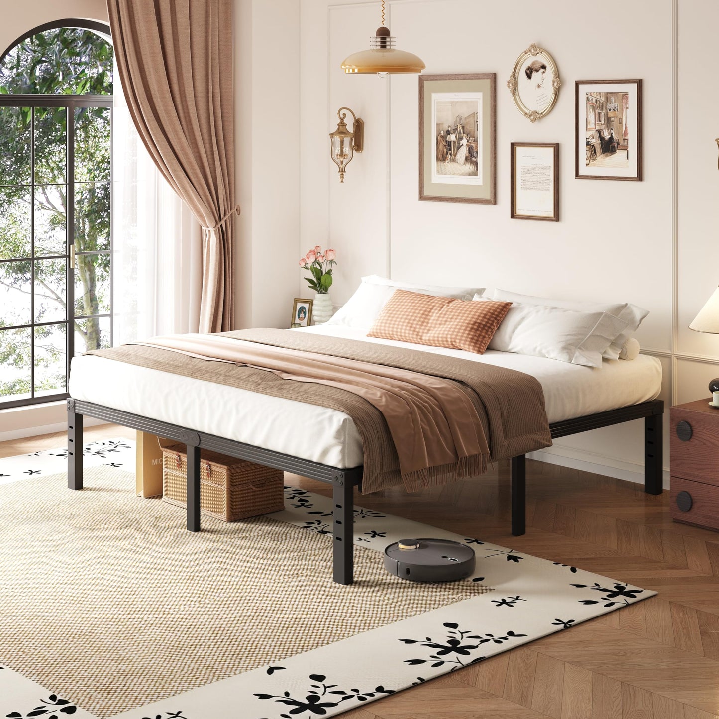 Neslime 18 Inch Full Size Bed Frame No Box Spring Needed, Heavy Duty Metal Platform Bed Frame Full for Heavy People, Easy Assembly, Noise Free, Black