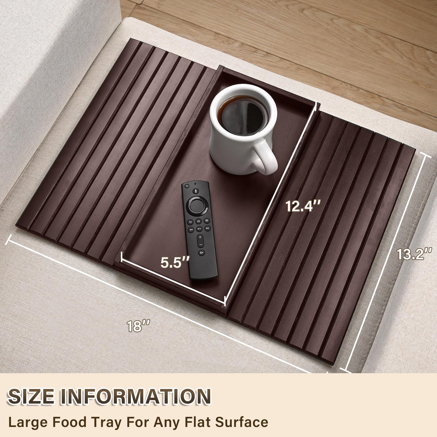 YUBAMIN Bamboo Sofa Arm Tray, Anti-Dropping Couch Arm Tray, Foldable Sofa Armrest Tray Couch Arm Table for Eats, Drinks, Snacks, Remote, Cellphone, Cup Holder, Back Anti-Slip Pad Design