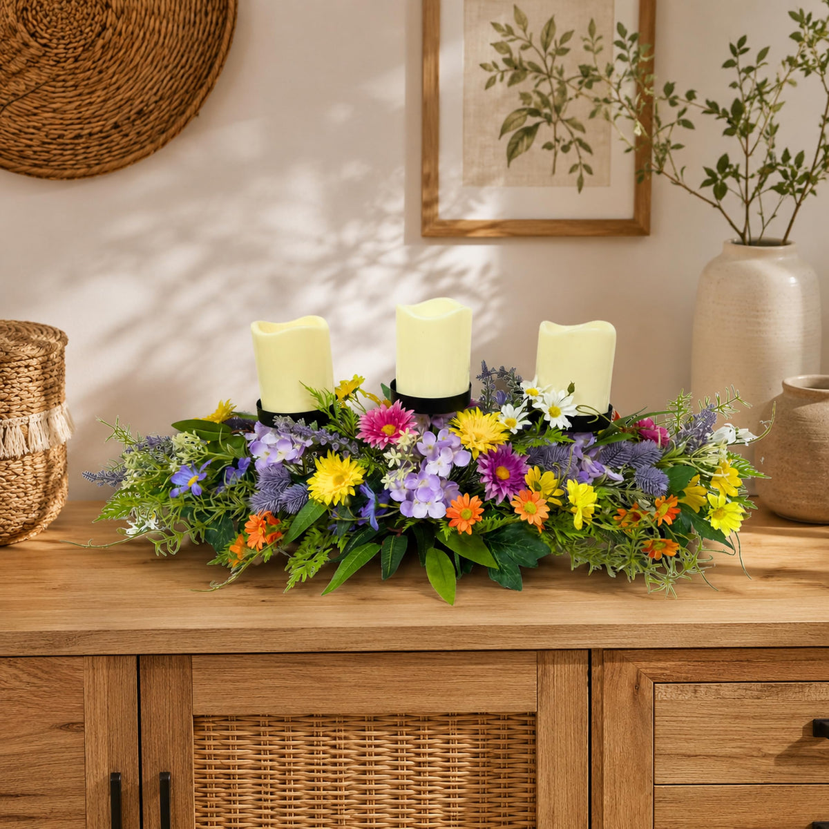 Lnymura 26" Spring Summer Floral Candle Holder Centerpiece for Table Decor