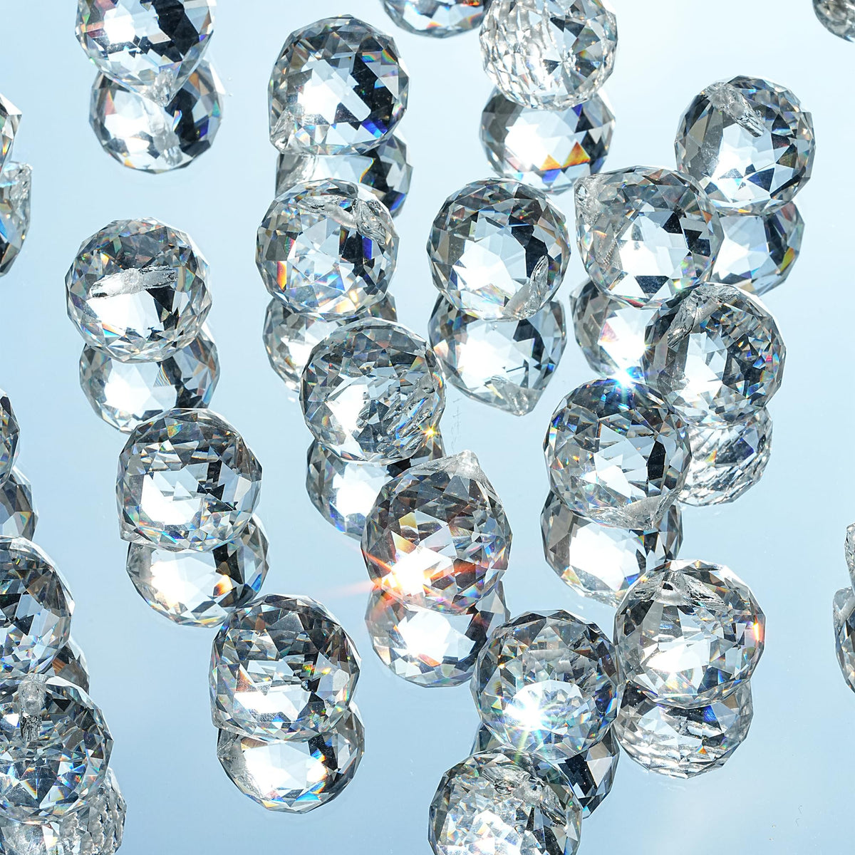 HDCRYSTALGIFTS 48pcs Clear Crystal Ball Prism 20mm Chandeliers Prism Sun Shine Catcher Rainbow Pendants Maker, Hanging Crystals Prisms for Windows Glass Ball Ornaments for Christmas Tree