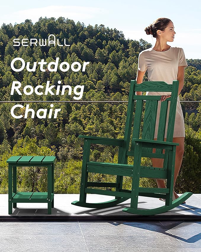 SERWALL HDPE Outdoor Rocking Chair Set of 2, Patio Rocking Chairs Set, Rocking