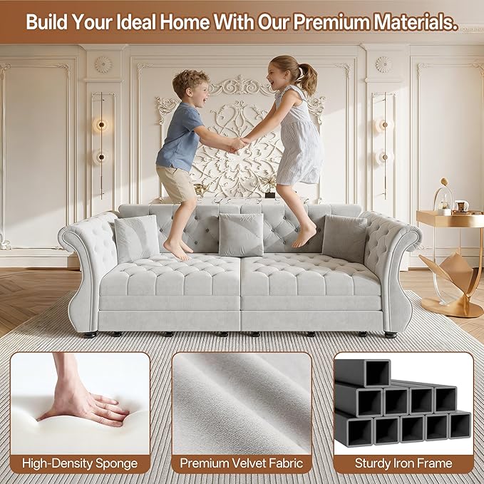 97.6" Oversized Pull Out Sofa Bed, Chesterfield Velvet Sleeper Sofa Couch