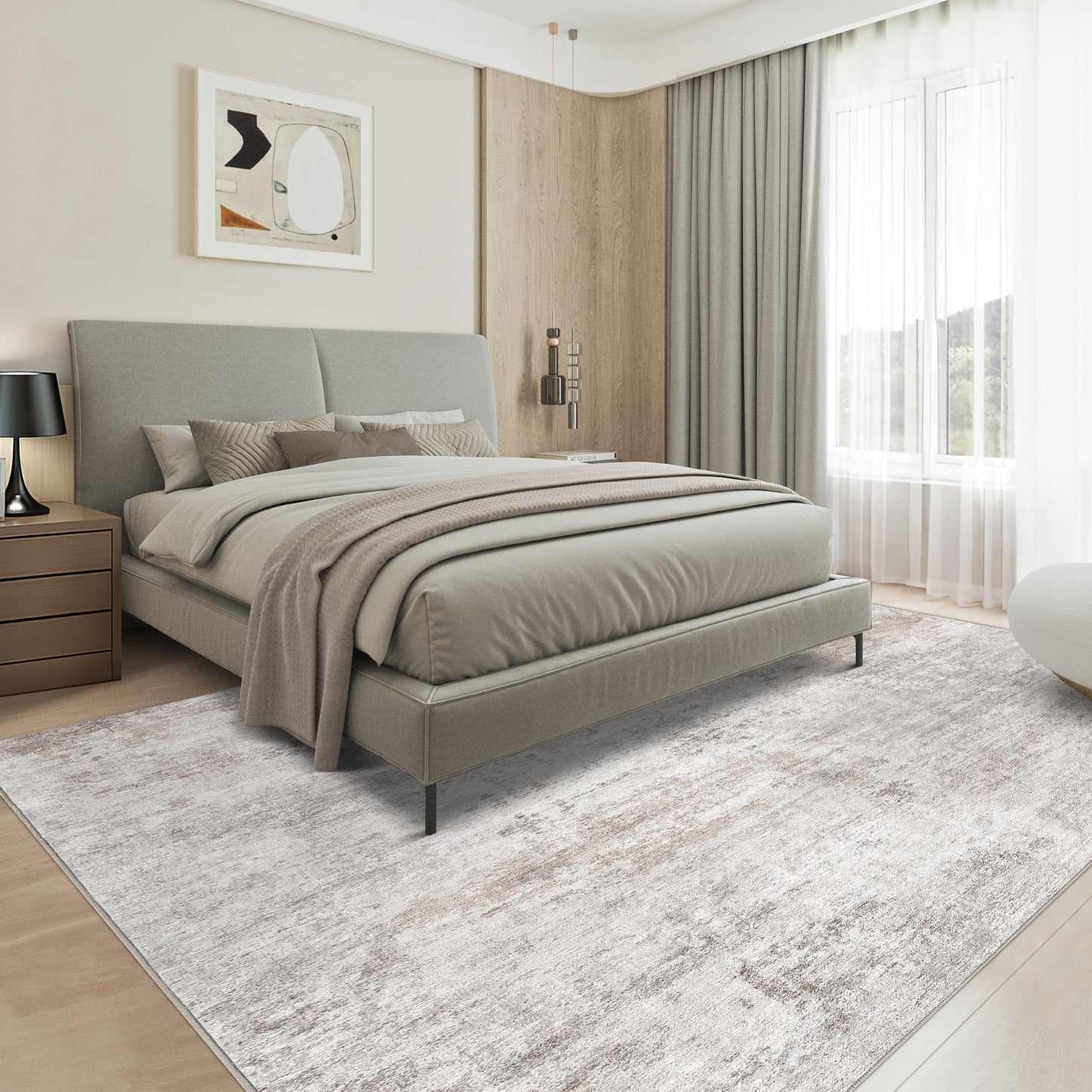 TARANCH Abstract 10x14 Area Rug: Machine Washable Non Slip Ultra Thin Low-Pile Carpet, Soft Stain Resistant for Living Dining Room Bedroom, Kid Pet Friendly, Robot Vacuum Compatible - Brown Grey
