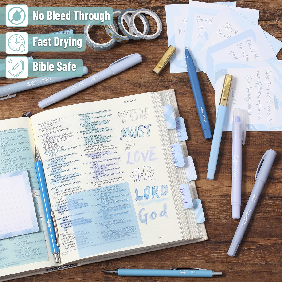 Mr. Pen- Bible Journaling Kit for Women, Bible Highlighters and Pens No Bleed, Notes, Tabs, Washi Tape & Journal for Devotions, Prayer & Christian Gifts