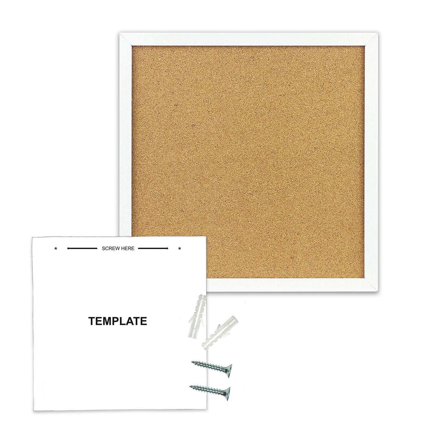 Elegant Boards Cork Bulletin Board 12"X 12" Square Wall Tile , Modern White Framed Board For Home And Office (Hardware And Template Included)
