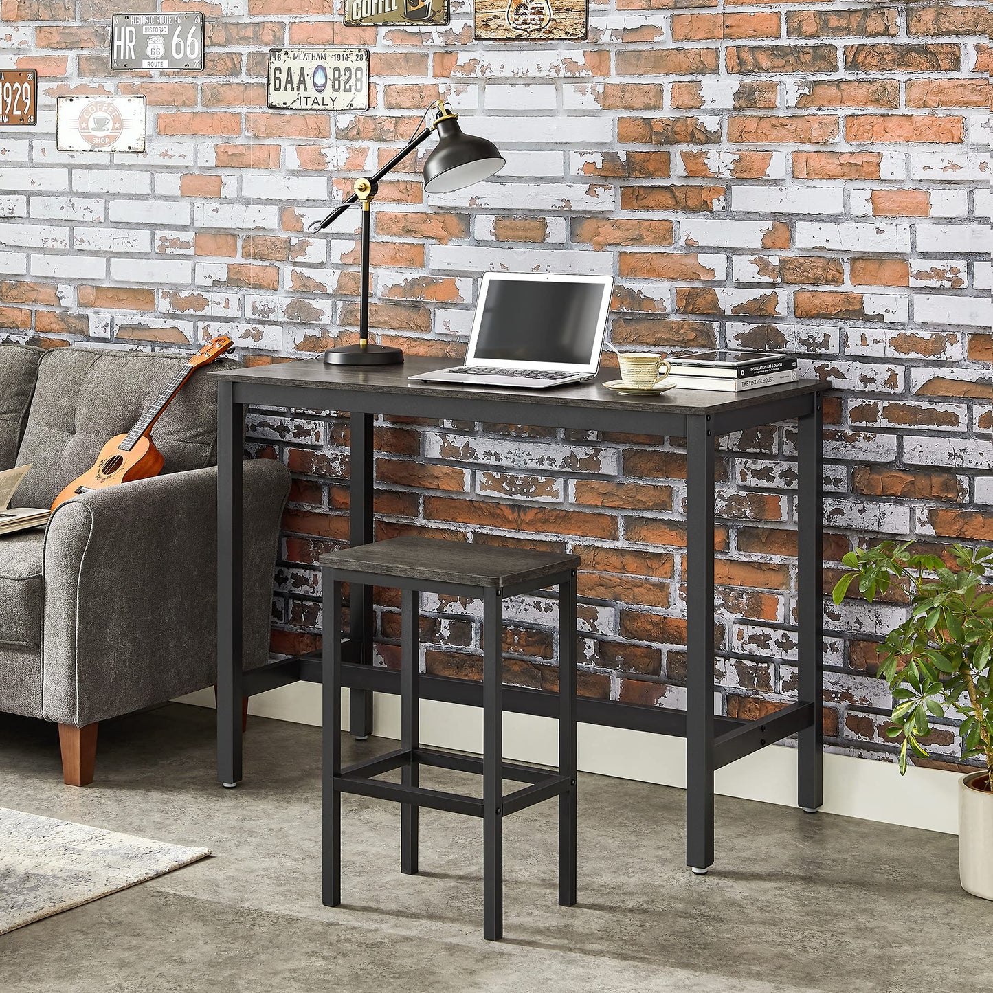 VASAGLE Bar Stools Set of 2, Bar Chairs, Kitchen Breakfast Bar Stools with Footrest, 25.6 Inch Tall, Industrial in Living Room, Party Room, Charcoal Gray and Black ULBC065B04