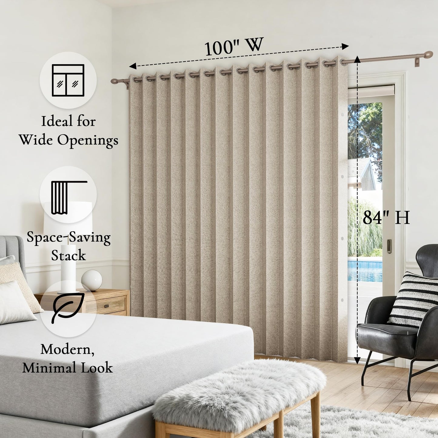 HMYI Accordion Door Curtains for Doorways, Curtain Door for Privacy Use, Fabric Curtain Panel, 1 Panel, W100 x L84, Tan