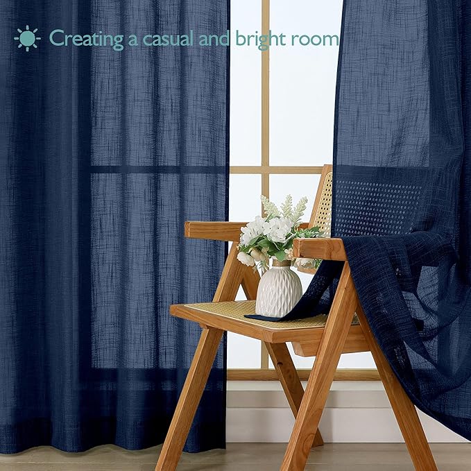 Chyhomenyc Navy Blue Semi Sheer Curtains 36 Inch Length, Light Filtering Faux