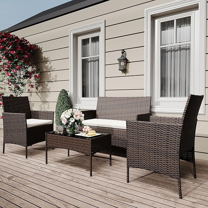 GarveeLife 4-Piece Patio Furniture Set, Rattan Outdoor Furniture