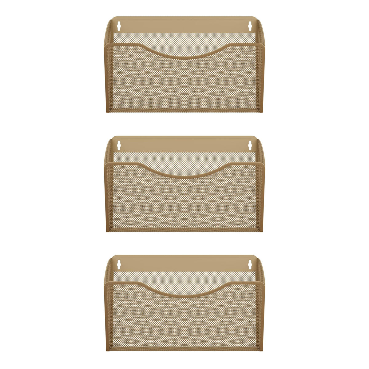 EasyPAG Wall File Organizer 3 Pack, Hanging File Organizer Wall Mount, Metal Mesh Folder Holder for Letter/A4 Papers, Mail Sorter for Office, Classroom, Home, Gold