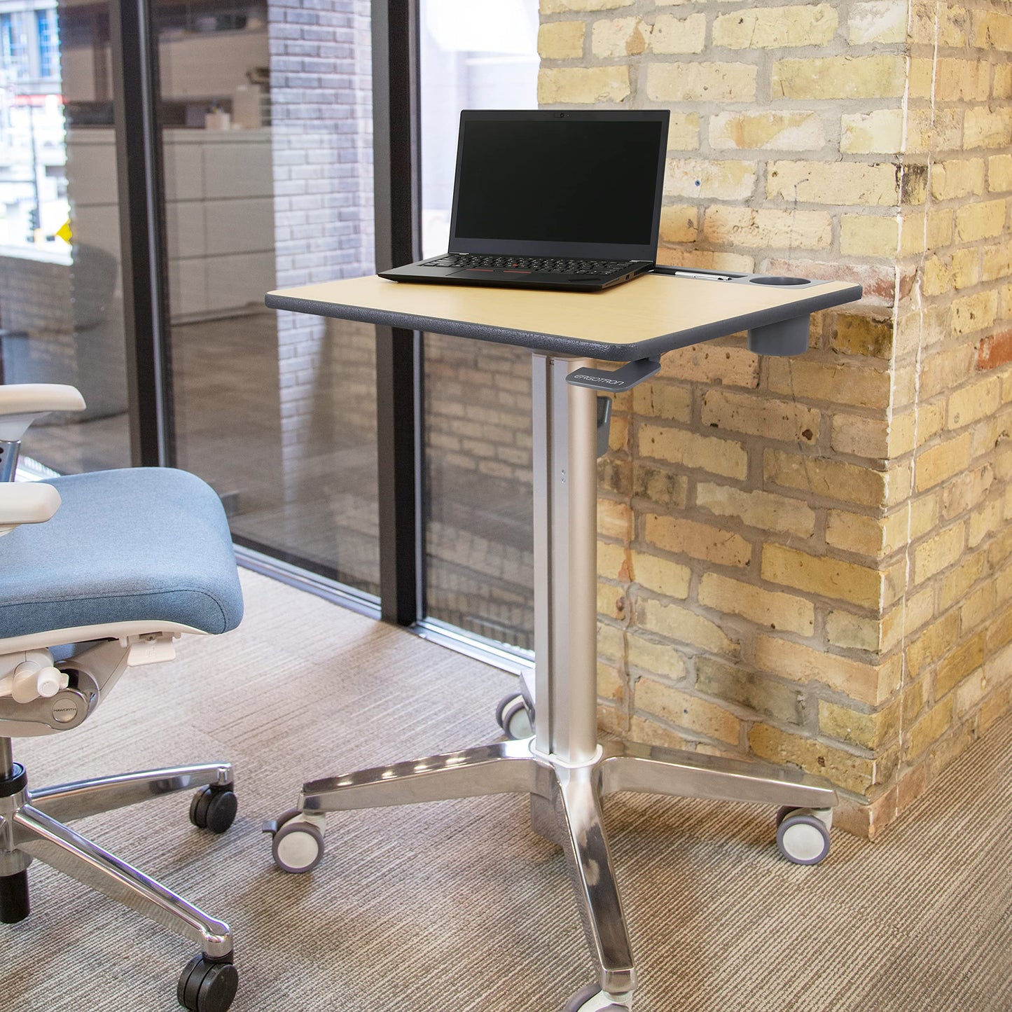 Ergotron – Mobile Standing Desk, Adjustable Height Small Rolling Laptop Computer Sit Stand Desk with Wheels for Classroom, Office, Medical or Home Use – Adjusts from 29 to 45 Inches – Maple