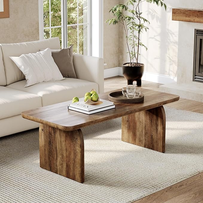 LITTLE TREE Farmhouse Coffee Table, 47 Inches Wooden Center Tables