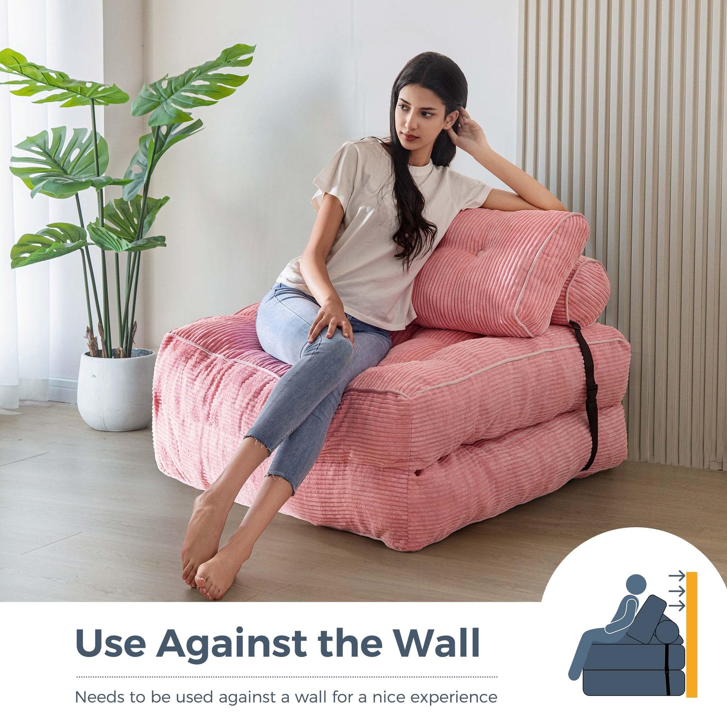 MAXYOYO Folding Sofa Bed, Convertible Chair with Pillow Foldable Couch with Back Support, Portable Fold Out Chair Bed Comfy Floor Sofa Lounge for Living Room Bedroom, Pink, Single