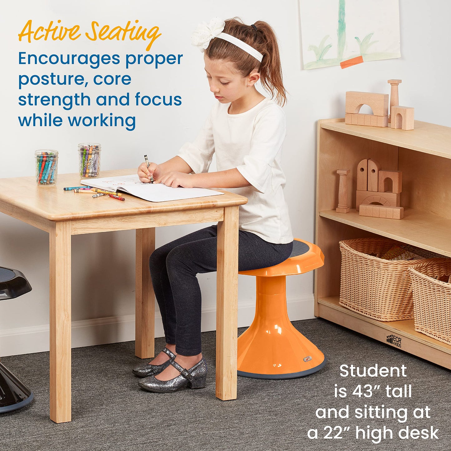 ECR4Kids ACE Active Core Engagement Wobble Stool, 15-Inch Seat Height, Flexible Seating, Orange