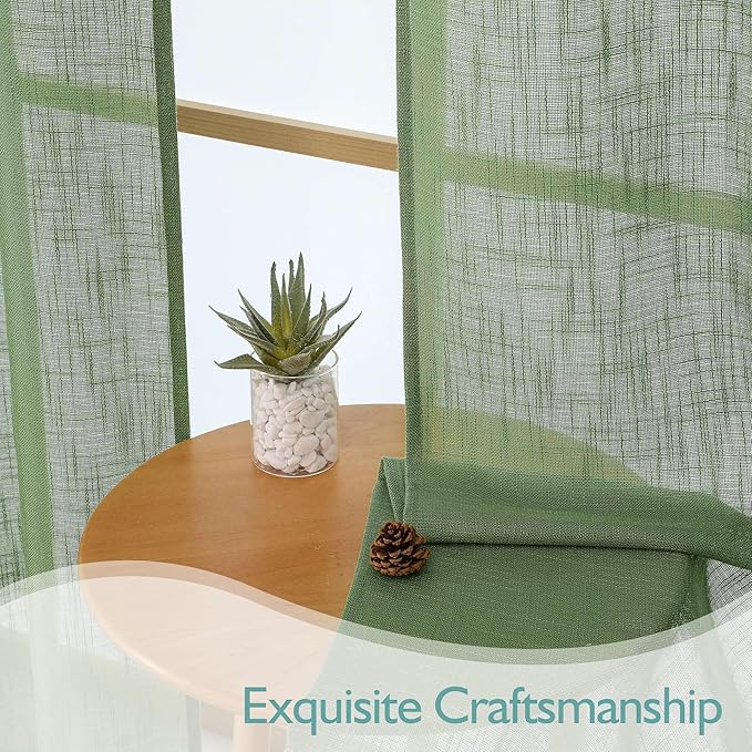 Chyhomenyc Sage Green Semi Sheer Curtains 84 Inches Long 2 Panels Set, Light